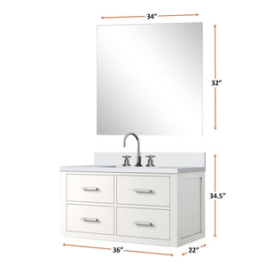English Elm White Single Bath Vanity Set With Quartz Top, Frameless Mirror & Chrome Faucet For Easy Upgrade B2731S01982-GIGA