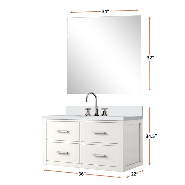 English Elm White Single Bath Vanity Set With Quartz Top, Frameless Mirror & Chrome Faucet For Easy Upgrade B2731S01982-GIGA