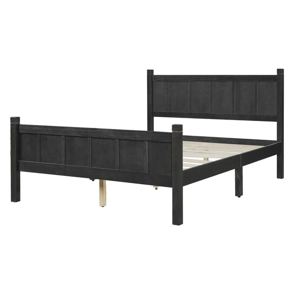 English Elm Twin Platform Bed Vertical Slat Headboard Farmhouse Shaker Wood Grain Finish Bedroom Black N733P422479E