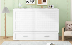 English Elm Queen Mobile Murphy Bed with Drawers & Side Shelves, White Fold-Up Queen Wall Bed for Guests SM000317AAK