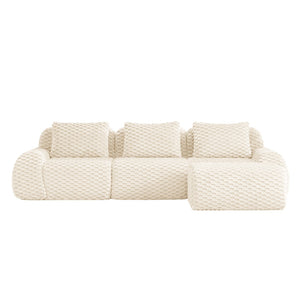 English Elm 114" Modular L-shaped Sectional Flannelette Sofa with Ottoman for Spacious Living Rooms Cream W714S01519