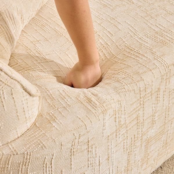 English Elm Beige Curved Compressed Sofa — Nordic Minimalist Foam & Spring Design, Soft Upholstery, Easy Setup W3612S00012