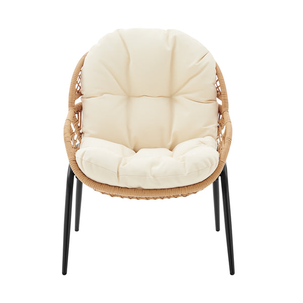 English Elm Pine 4-Piece Conversation Set with UV-Resistant Waterproof Fabric, Removable Cushions & Glass Top Cream B365P397657