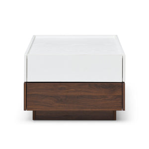 English Elm Rotating Square Coffee Table with Swivel Top, 2 Drawers & Hidden Storage, White Walnut Finish Elegance W1117P235473