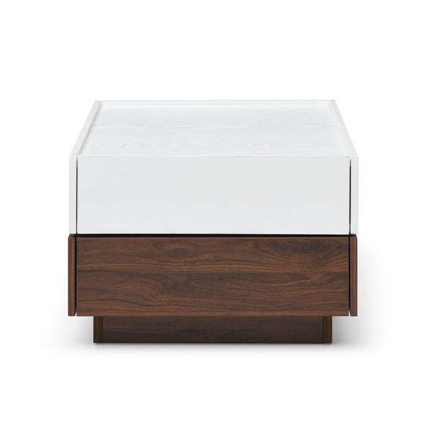 English Elm Rotating Square Coffee Table with Swivel Top, 2 Drawers & Hidden Storage, White Walnut Finish Elegance W1117P235473