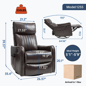 English Elm Blue Fabric Swivel Rocker Recliner with Massage Heat Nodes for Living Room Comfort Brown Pu W1803P321813