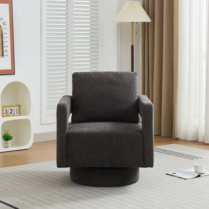 English Elm 29.13" Swivel Accent Chair — Modern Bouclé Rotating Lounge Chair with Removable Cushion, Solid Wood Frame, Cozy Design Charcoal W1852P211992