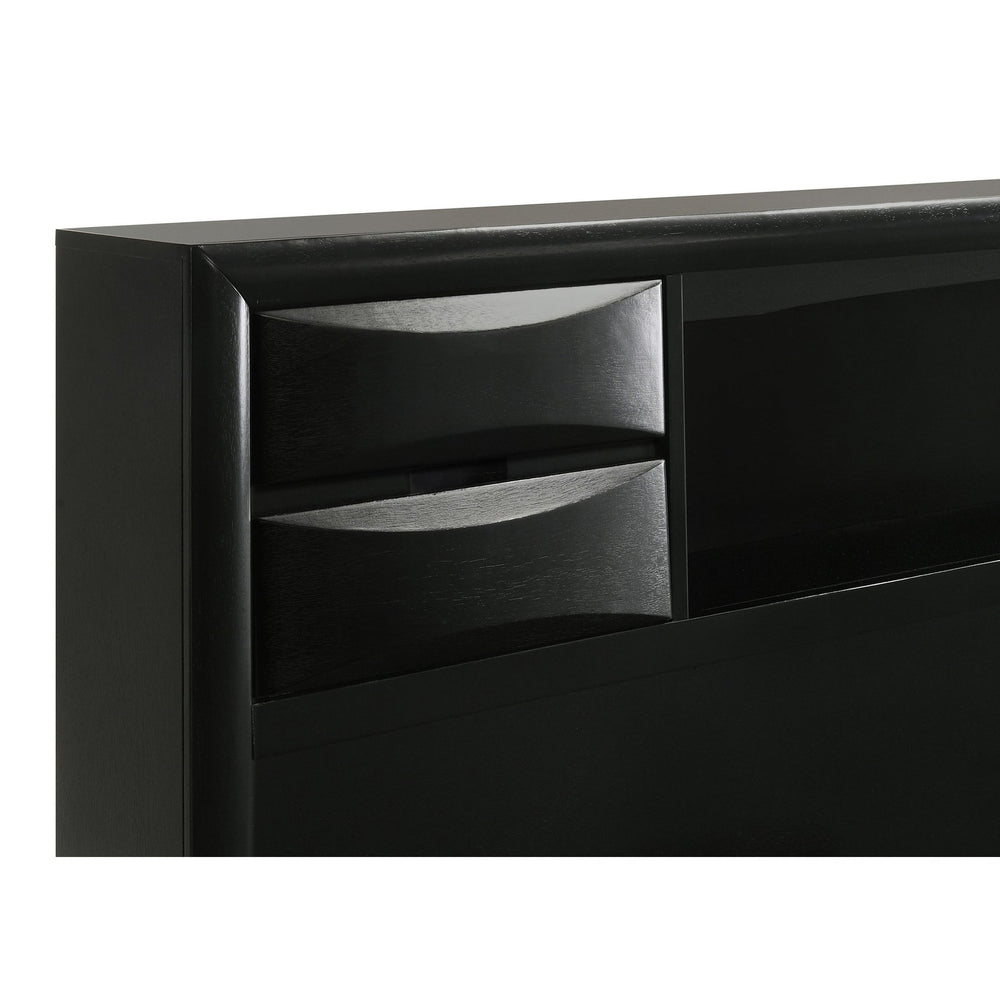 English Elm Isabel Modern Black 5-Piece Bedroom Set with Platform Storage, Beveled Drawer Fronts & Silver Hardware B062S00971