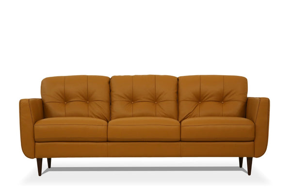 English Elm Radwan Italian Leather Sofa Tufted Mid-century Modern Three-seat Walnut Leg Living Room Camel B2726P496926