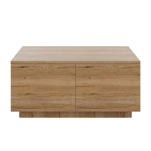 English Elm 33.25" Square Storage Coffee Table Four Drawer Matte Mdf Living Room Centerpiece Natural N735P422508N