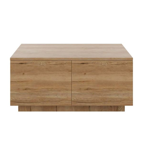 English Elm 33.25" Square Storage Coffee Table Four Drawer Matte Mdf Living Room Centerpiece Natural N735P422508N