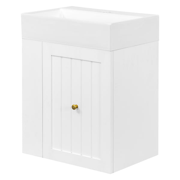 English Elm 20-Inch Compact Bathroom Vanity with Ceramic Sink, Wall-Mounted MDF Cabinet, Modern Space-Saver Design White N725P314023K