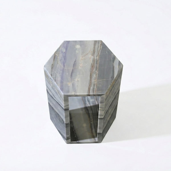 English Elm Genuine Solid Marble Hexagonal Pedestal End Table Polished Stone for Modern Living Blue+Multi W1696P407997