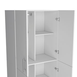 English Elm Armoire Moscow White Bedroom Wardrobe with Dual Cabinets, Hanging Rods & Shelves — Durable Engineered Wood B092S00263
