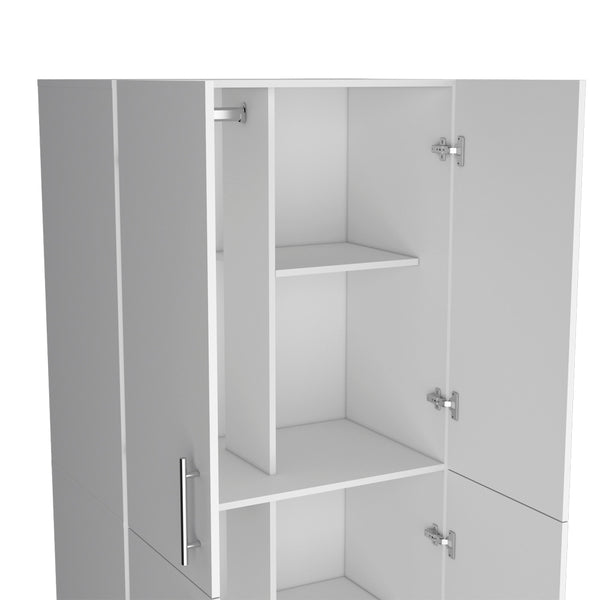English Elm Armoire Moscow White Bedroom Wardrobe with Dual Cabinets, Hanging Rods & Shelves — Durable Engineered Wood B092S00263