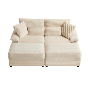 English Elm Double Chaise Sectional Sofa with Corduroy Upholstery Usb Charging and Storage Ottomans W2606P317518
