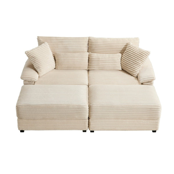 English Elm Double Chaise Sectional Sofa with Corduroy Upholstery Usb Charging and Storage Ottomans W2606P317518