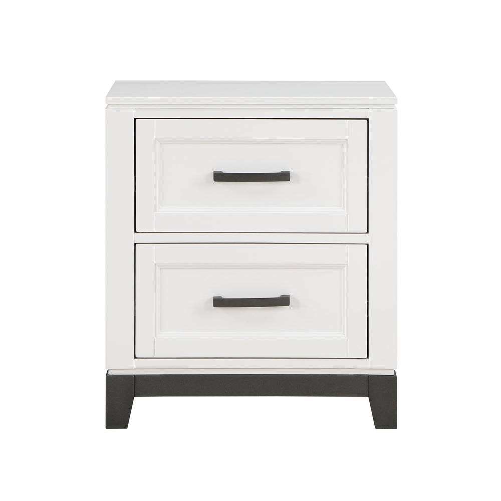 English Elm White Garretson Nightstand with 2 Drawers Rustic-Transitional Bedroom Accent Table, Metal Bar Hardware B011P255283