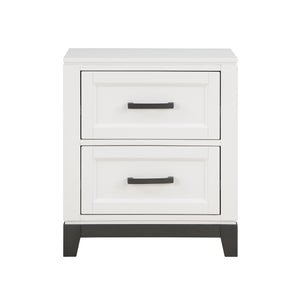 English Elm White Garretson Nightstand with 2 Drawers Rustic-Transitional Bedroom Accent Table, Metal Bar Hardware B011P255283