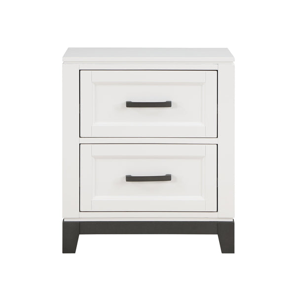 English Elm White Garretson Nightstand with 2 Drawers Rustic-Transitional Bedroom Accent Table, Metal Bar Hardware B011P255283