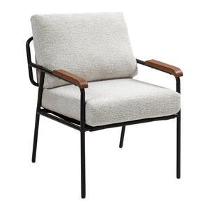 English Elm Modern Accent Chair with Natural Wood Arms, Black Metal Frame, Plush High-Rebound Cushion Comfort Beige W2215P248476