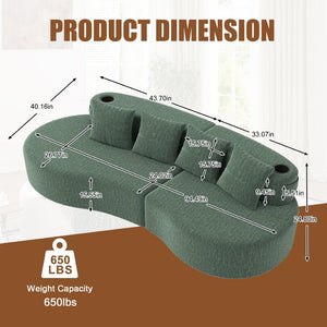 English Elm Modern Half Moon Chenille Sectional Three Seat Curved Sofa for Living Room or Apartment Green W395P435345