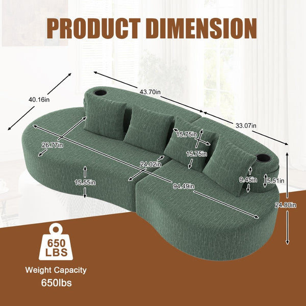 English Elm Modern Half Moon Chenille Sectional Three Seat Curved Sofa for Living Room or Apartment Green W395P435345