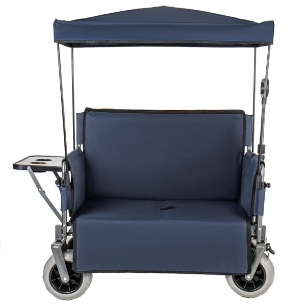 English Elm 3-in-1 Collapsible Wagon with Canopy Bench Tabletop and All-terrain Wheels for Camping Blue W2932P417651