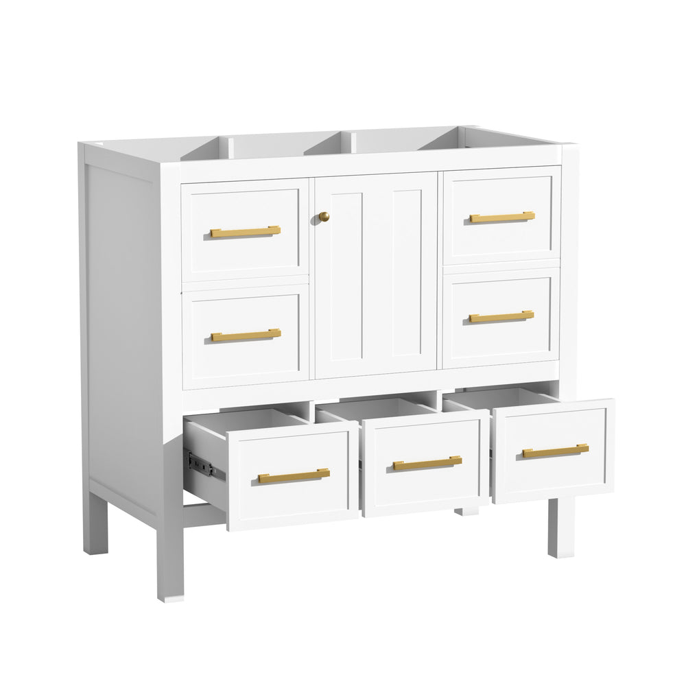 English Elm 36'' Elegant Freestanding Bathroom Vanity Cabinet - Solid Wood, 5 Drawers, Soft-Close Doors, Stylish Storage N710P256102K