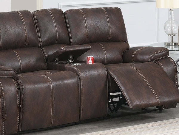 English Elm Modern Power Reclining Loveseat with Usb Charging Console and Leather Look Upholstery B011S02329