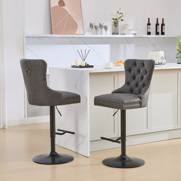 English Elm A&A Retro Pu Swivel Barstools Set Of 2, Adjustable Height 26-33", Vintage Comfort For Kitchen & Bar W1143P195203