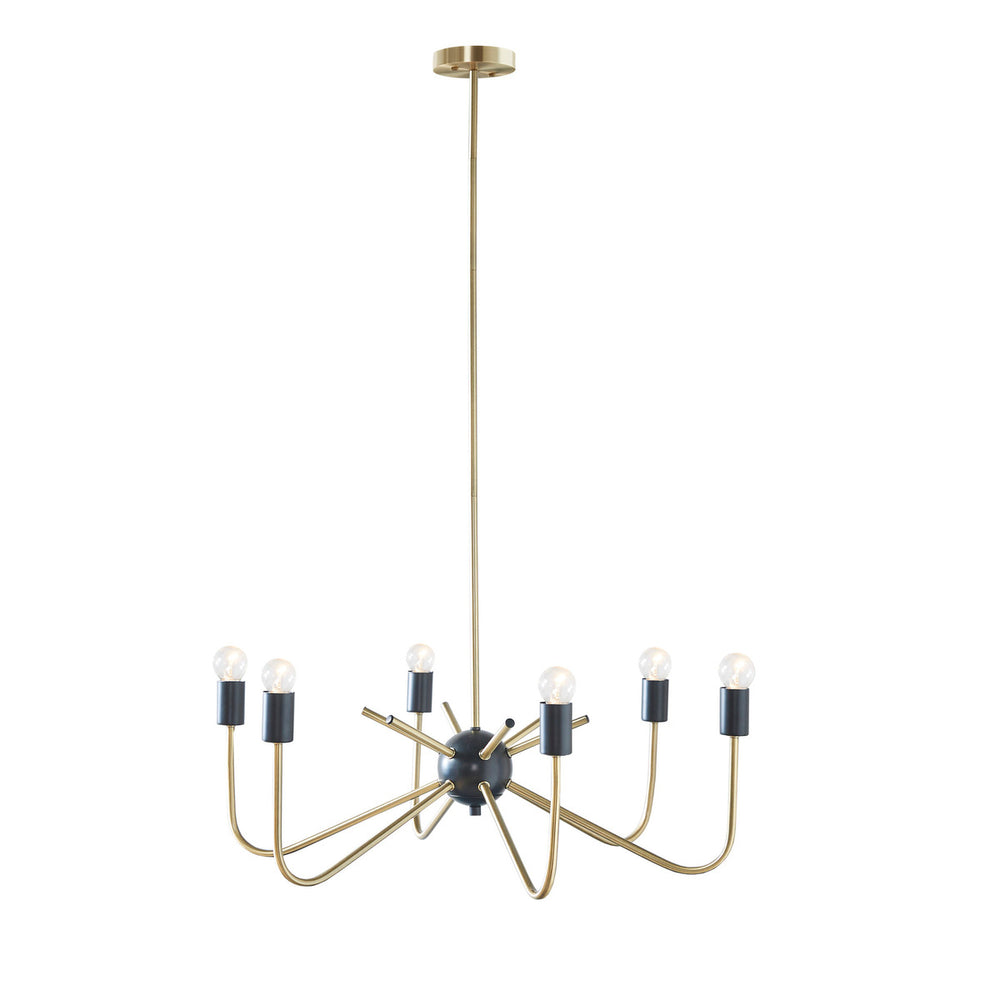 JLA Home Hampton Hill - 6-Light Hampton Hill Alexis Two-Tone Antique Brass & Black Chandelier — Industrial Sculptural Fixture, Ambient Lighting FB150-1162