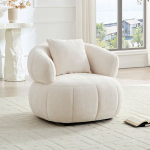 English Elm Modern Sculptural Pumpkin Lounge Chair Textured Polyester Upholstery for Living Room Beige W2582P457336