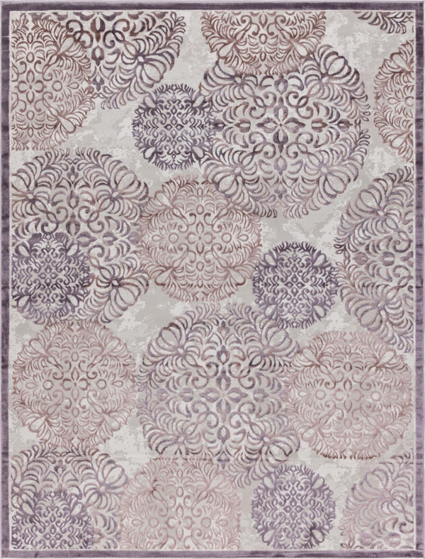 Unique Loom Aberdeen Chatsworth Machine Made Polka Dots Rug Violet, Ivory/Light Brown 9' 0" x 12' 0"