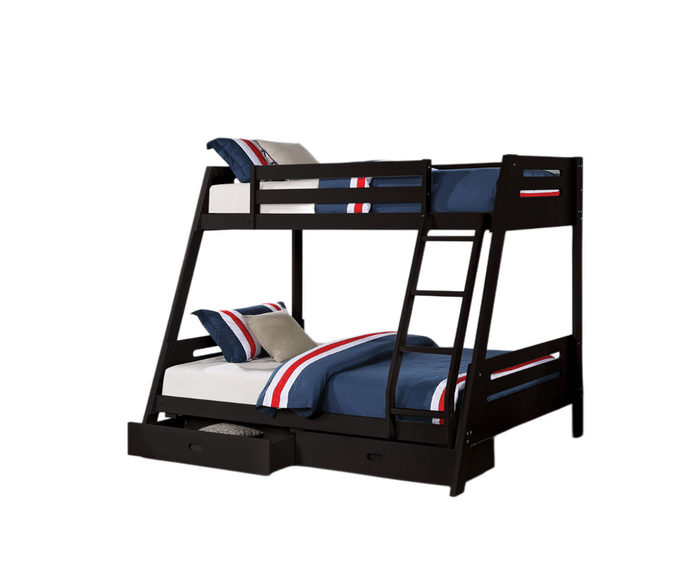 English Elm Transitional Twin-Over-Full Bunk Bed In Black With Underbed Storage Drawers & Safe Ladder Access B2741S00277-GIGA