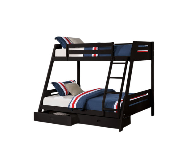 English Elm Transitional Twin-Over-Full Bunk Bed In Black With Underbed Storage Drawers & Safe Ladder Access B2741S00277-GIGA