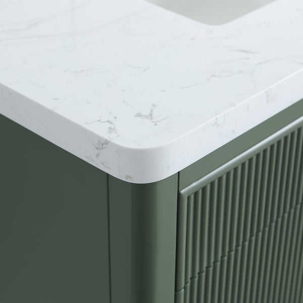 English Elm Fully Assembled 36" Green Bathroom Vanity With Solid Wood, Carrara Marble Top & Soft-Close Features W1826P308980