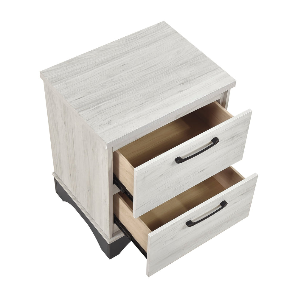 English Elm Contemporary Two-Tone White Oak & Gray 2-Drawer Nightstand with Black Bar Pulls, Fully Assembled, Modern B011P355267