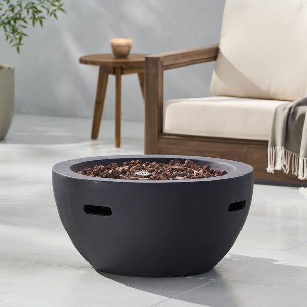 English Elm 27" Mgo Bowl Fire Pit 40000 Btu Propane Concrete Finish Outdoor Patio Focal Point N772P401888B