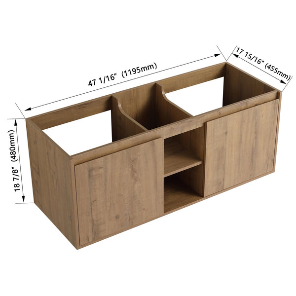 English Elm 48" Wall-Mounted Bathroom Vanity With Soft-Close Doors, Open Shelving & Ample Storage Space W999125010