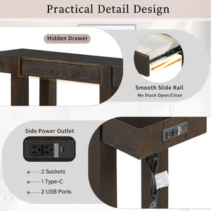 English Elm Trexm Ash Veneer Entryway Console Table Built in Power Outlet Drawer Rubberwood Espresso N715P361518P