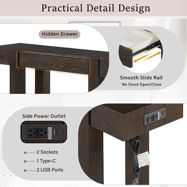 English Elm Trexm Ash Veneer Entryway Console Table Built in Power Outlet Drawer Rubberwood Espresso N715P361518P