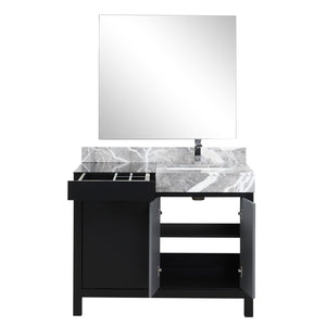 English Elm Black Bath Vanity Set With Castle Grey Marble Top, Chrome Faucet & 34" Mirror For Modern Bathrooms B2731S01353