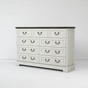 English Elm Farmhouse Nine Drawer Wide Dresser Mdf Build Brass Handles Grey Bedroom Storage B2770P493608