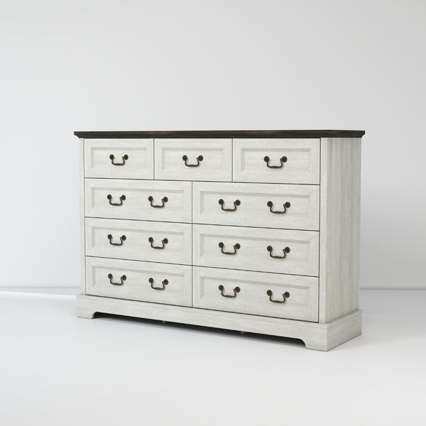English Elm Farmhouse Nine Drawer Wide Dresser Mdf Build Brass Handles Grey Bedroom Storage B2770P493608