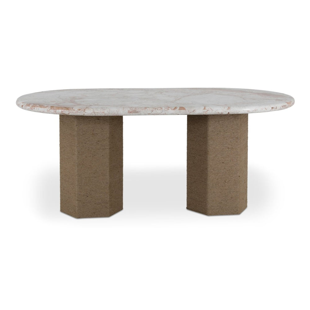 English Elm Sartoria Oval Breccia Marble Dining Table with Jute Wrapped Mango Wood Base B2769S00004