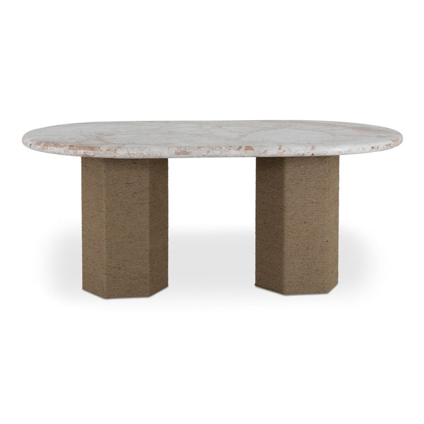 English Elm Sartoria Oval Breccia Marble Dining Table with Jute Wrapped Mango Wood Base B2769S00004
