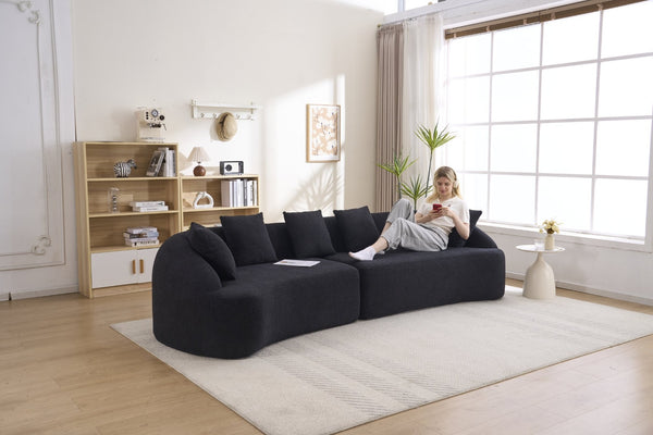 English Elm Compression Foam Curved Sectional Chenille Sleeper Sofa for Modern Living Rooms W2231S00051