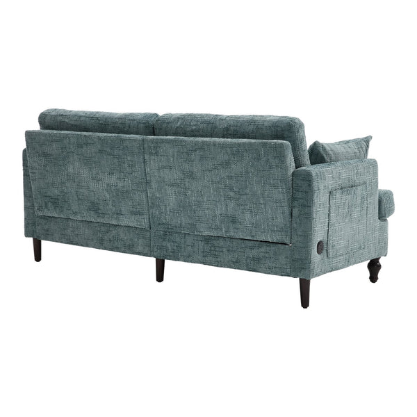 English Elm Modern chenille 2-seater sofa with LED, USB charging, storage pocket, solid wood legs, durable comfort Lake Blue W395P318545