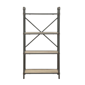 English Elm 4 Tier Bookshelf Industrial Metal Frame with Antique Oak Shelves and Sandy Gray Modern Style, Sturdy Elegance B016P311287